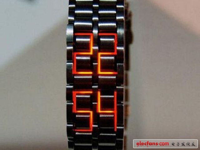 另类手表:你并没有看错,这的确是一款手表。它巧妙的利用了表链的结构,将LED隐藏在了表链的缝隙中,通过这种方式来显示时间