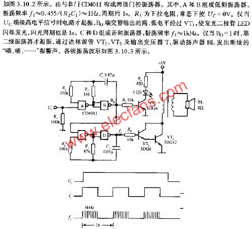 由门控振荡器组成的声光报警电路 www.obk20.com