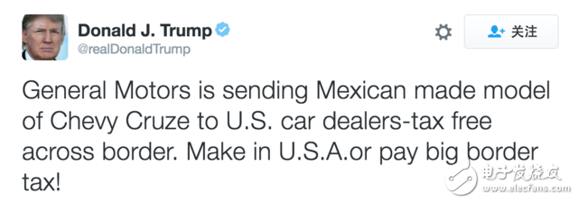 通用汽车被特朗普发推文威胁 严惩美国制造商离岸生产行为