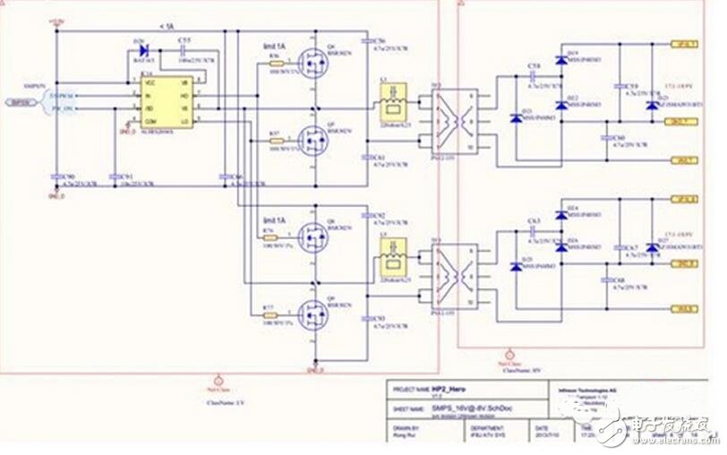 该电源的输入是新能源乘用车常规的12V电源,该电源通常波动范围是8~16V,而驱动电源的输出需要相对稳定。需要设计多组宽压输入、定压输出的隔离电源。本设计把电源分成两级:前级电源实现宽压输入、定压输出功能,后级实现隔离功能,结构见图1.
